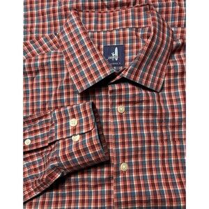Johnnie O Shirt Mens‎ M Blue Red Check Button Up Casual Preppy Long Sleeve